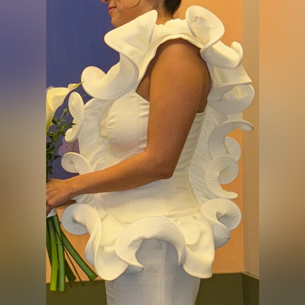 Statement White Ruffled One-Shoulder Top - Picture 4 of 4